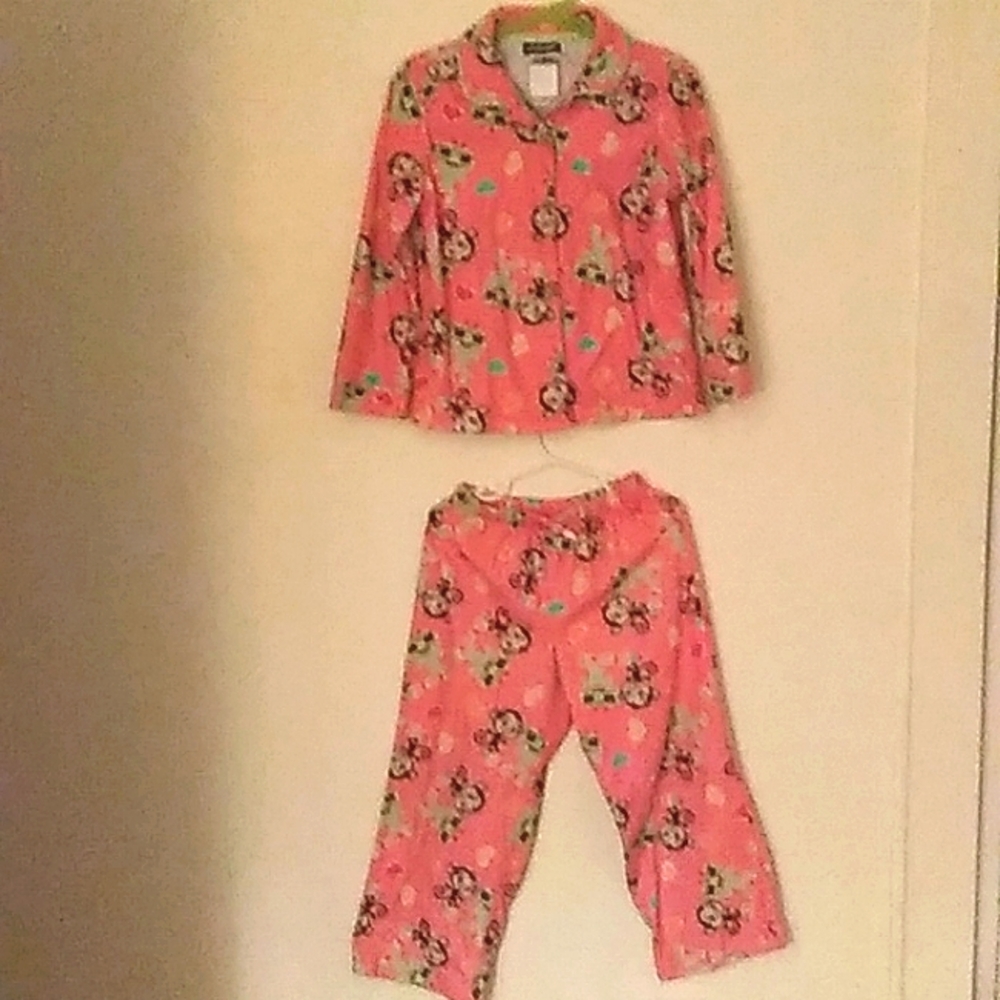 Girls 5T Best friends Monkey Frog Hearts Joe Boxer Pajama Set 4 Glitter Buttons